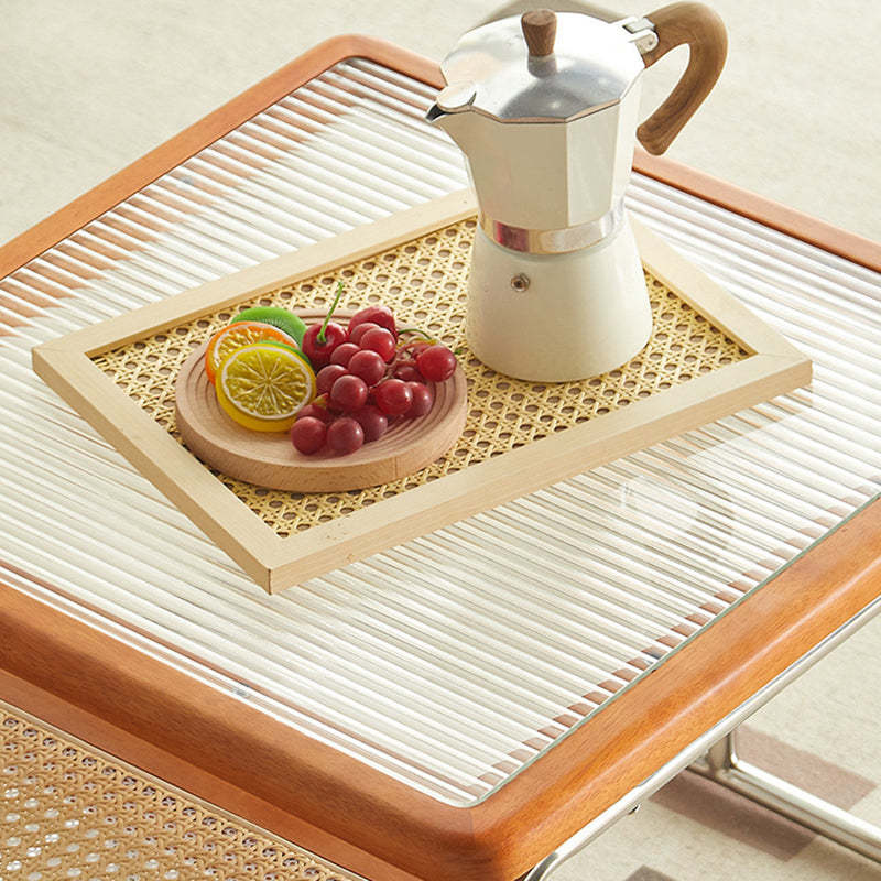 Nordic Square Glass Rattan Nesting Coffee Table
