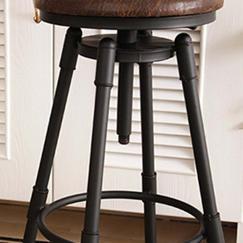 Vintage Round Wood Iron Bar Stool