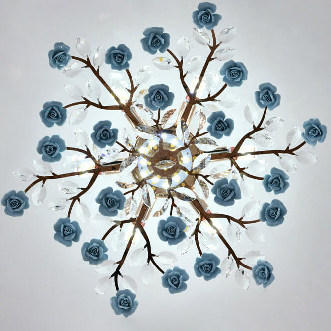 Modern Luxury Rose Iron Ceramic Crystal Chandelier