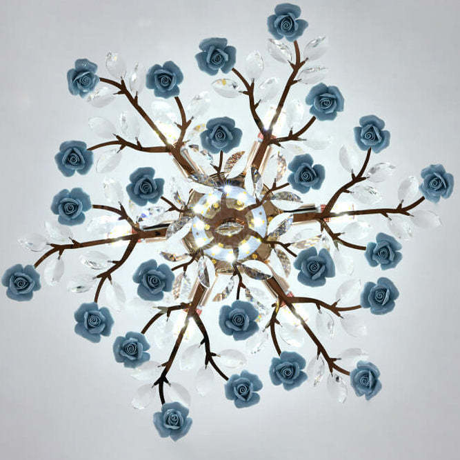 Modern Luxury Rose Iron Ceramic Crystal Chandelier