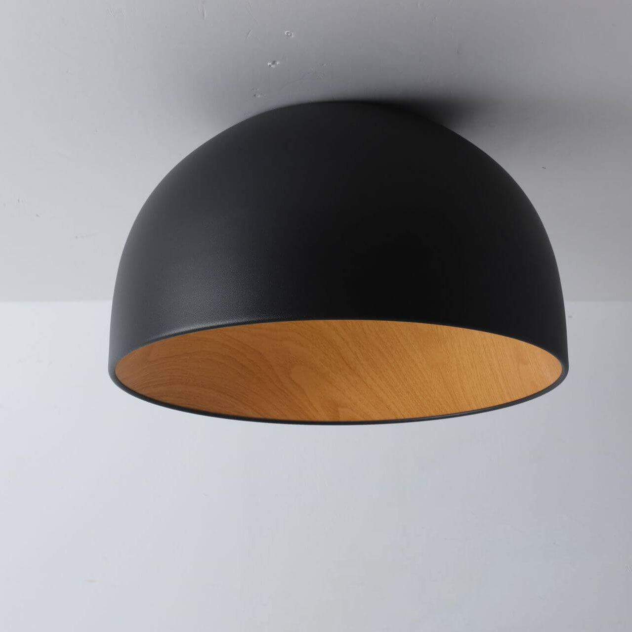 Minimalist Wooden Bowl Iron LED Flush Mount Light