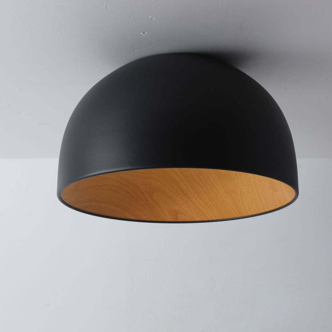Minimalist Wooden Bowl Iron LED Flush Mount Light