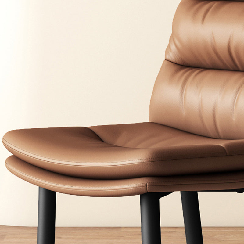 Minimalist Leather Steel Dining Chair — Brown