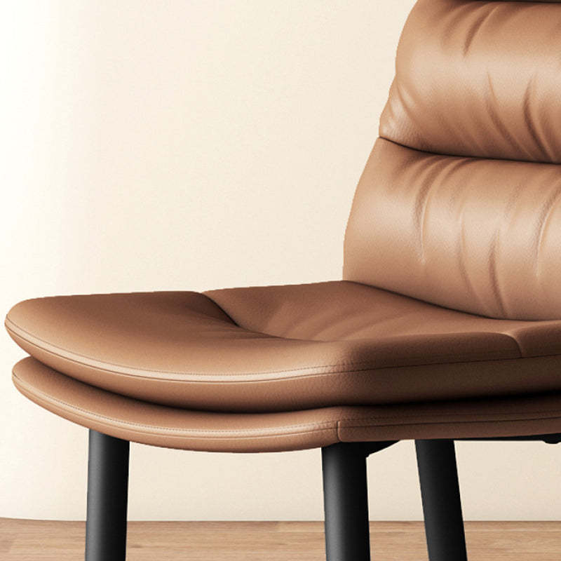 Minimalist Leather Steel Dining Chair — Brown