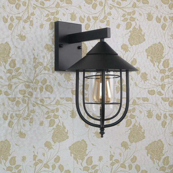 Vintage Industrial Iron Lantern Indoor Outdoor Wall Sconce