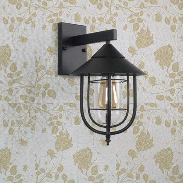 Vintage Industrial Iron Lantern Indoor Outdoor Wall Sconce