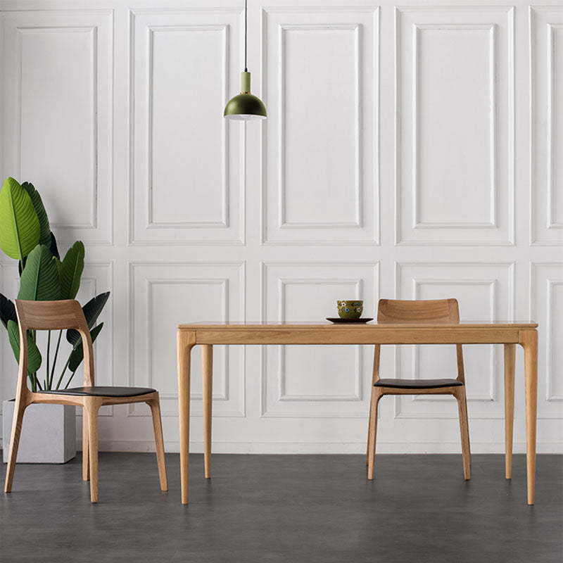 Chinese Wood Leather Four-Leg Dining Chair — Wood Color