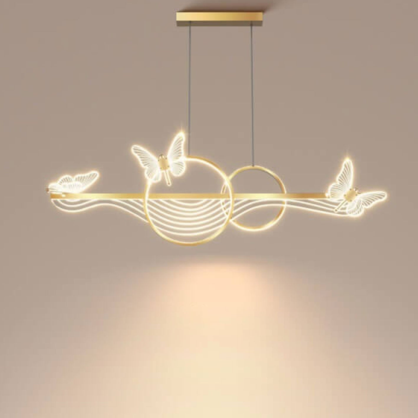 Nordic Butterfly Round Linear Island LED Chandelier — White Light (5000K) / Black / 220V-240V For UK/AU