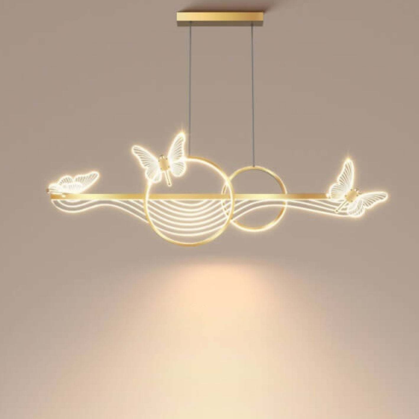 Nordic Butterfly Round Linear Island LED Chandelier — White Light (5000K) / Black / 220V-240V For UK/AU