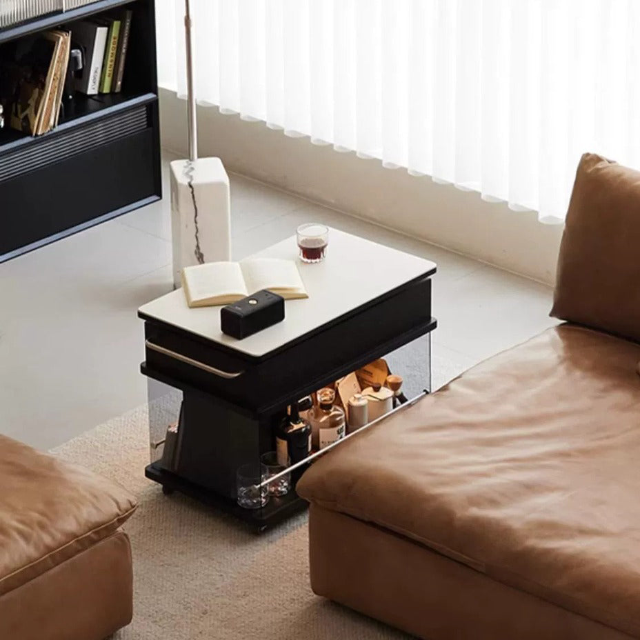 Minimalist Wood Glass Lift-Top End Table 3-Storage