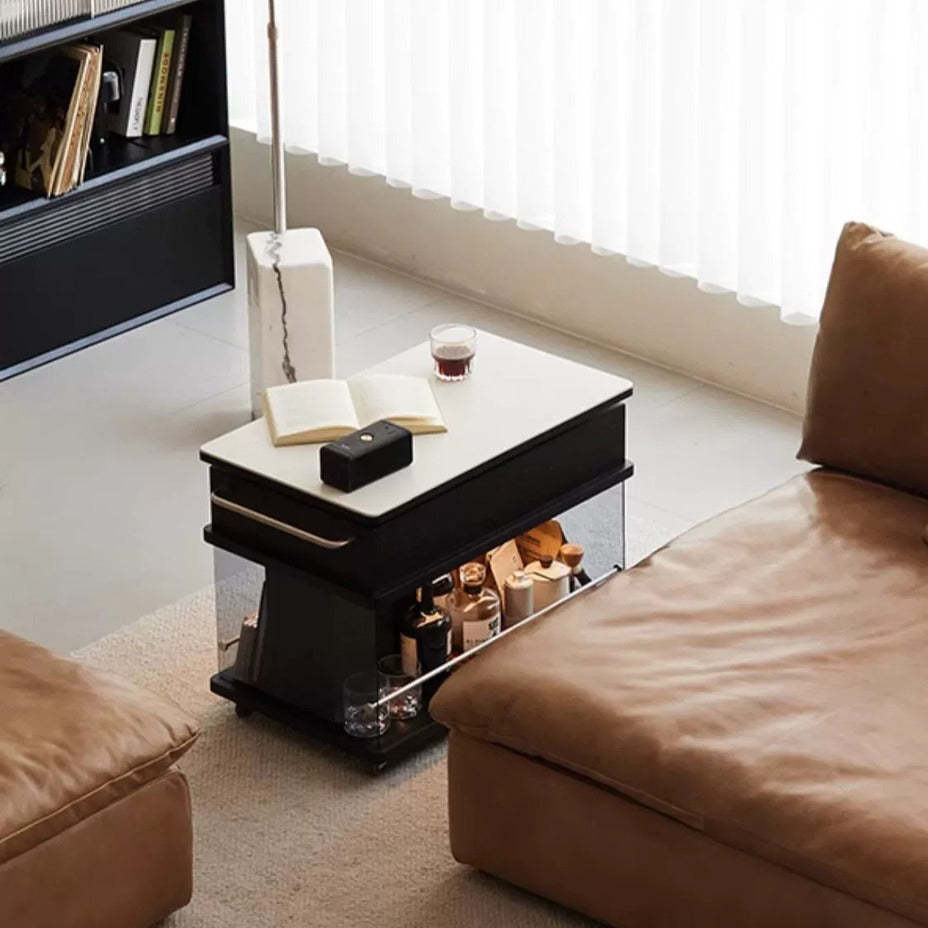 Minimalist Wood Glass Lift-Top End Table 3-Storage