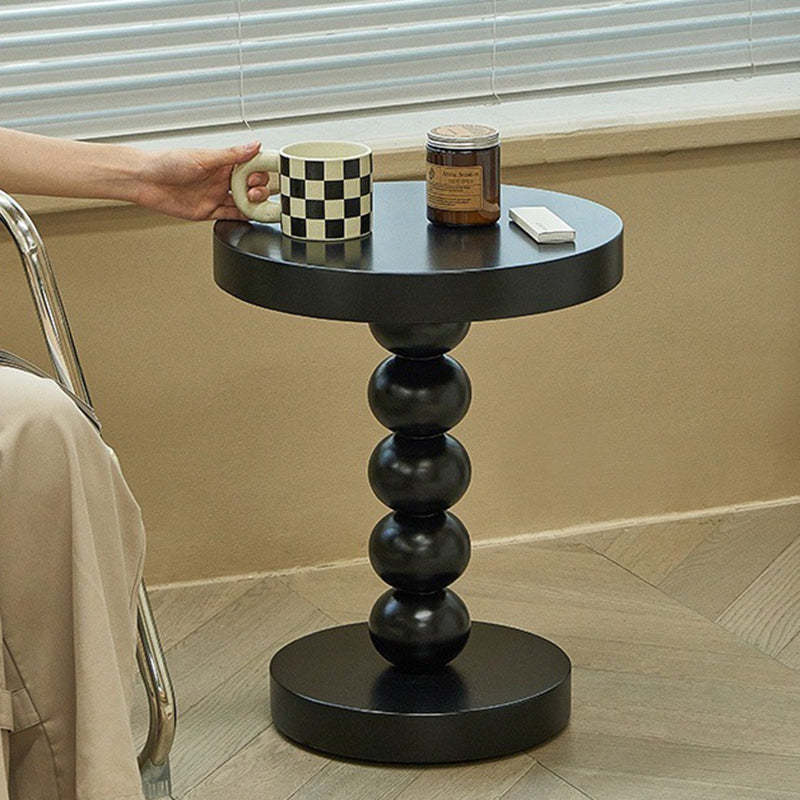 Vintage Round Beaded Wooden Coffee Table — White