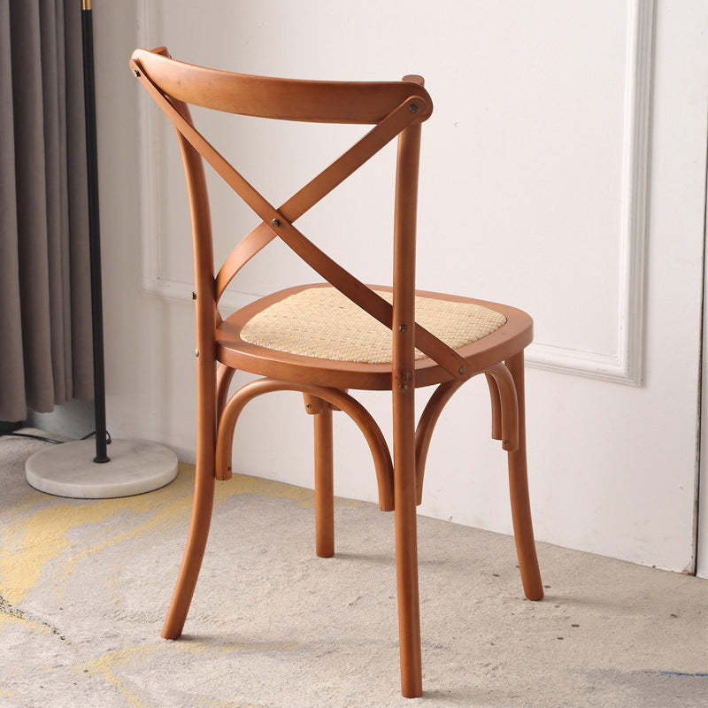 Rustic Woven Rattan Wood Dining Chair