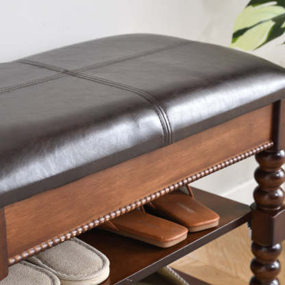 European Wood Leather Vanity Stool