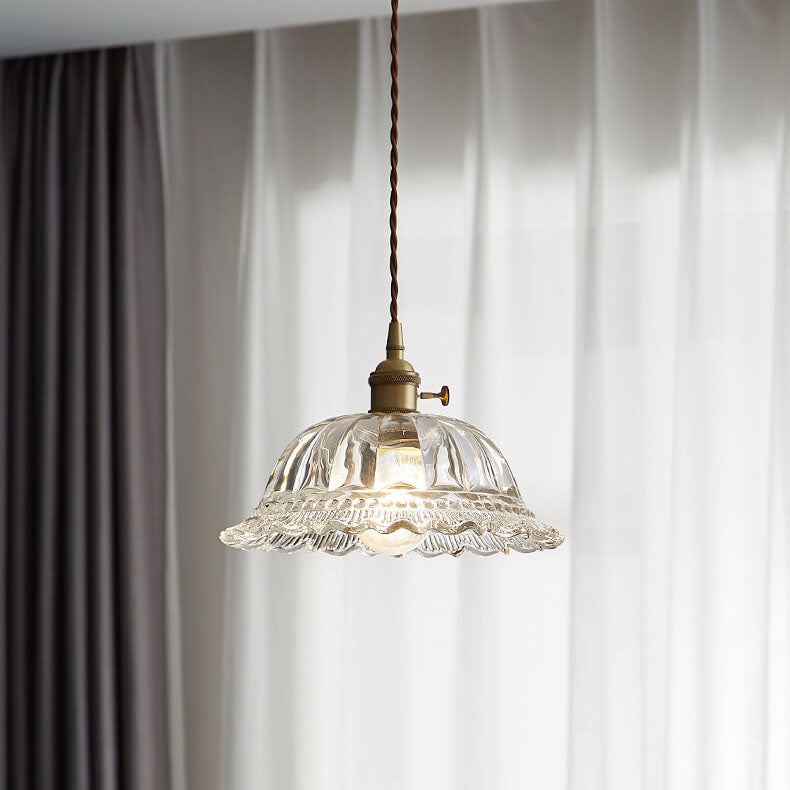 Nordic Vintage Floral Glass Brass Pendant