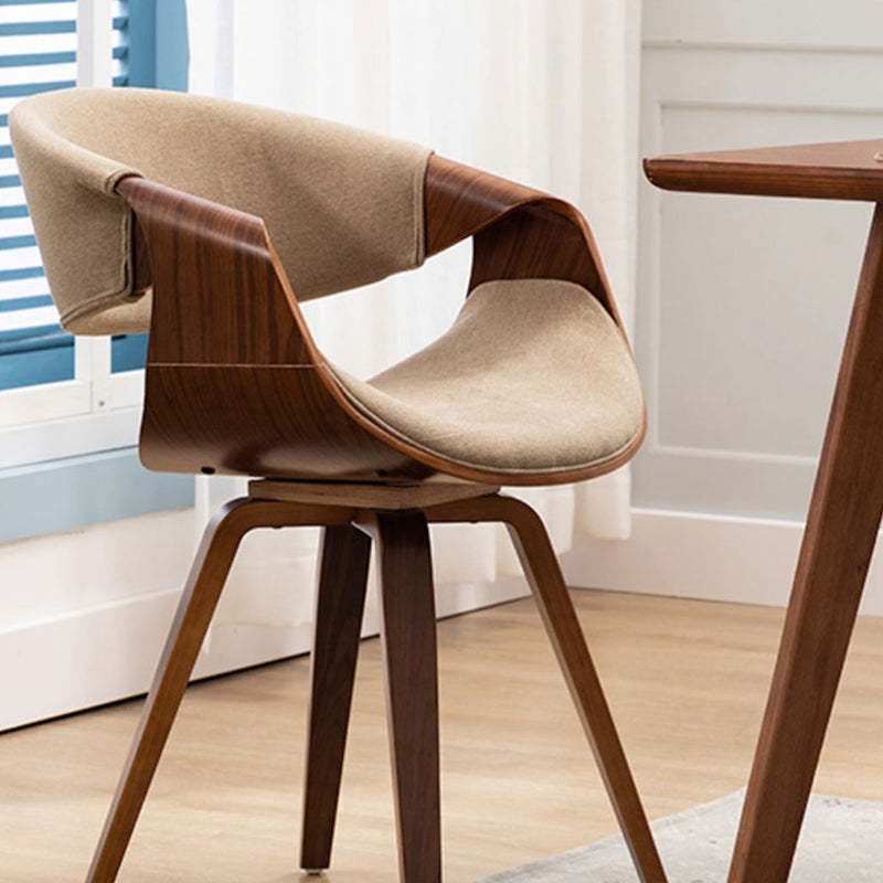 Contemporary Arc Upholstered Dining Chair — Walnut Color Frame + Gray Cotton And Linen Seat