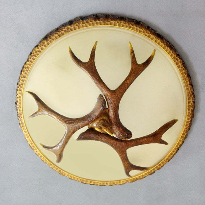 Vintage Industrial Antler Resin Glass Flush Ceiling Light — 220V-240V For UK/AU