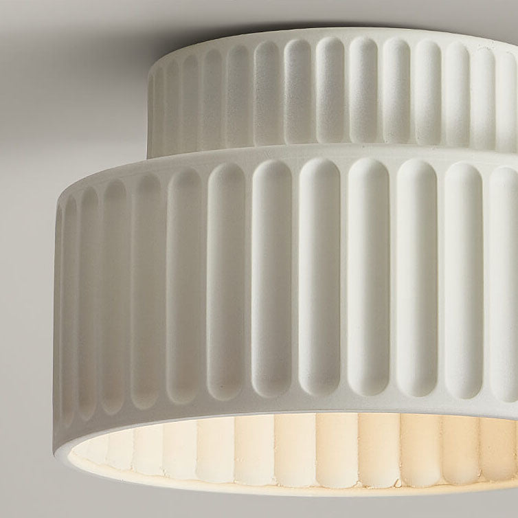Nordic Cream Hand-Sculpted Stripes Round Flush Light