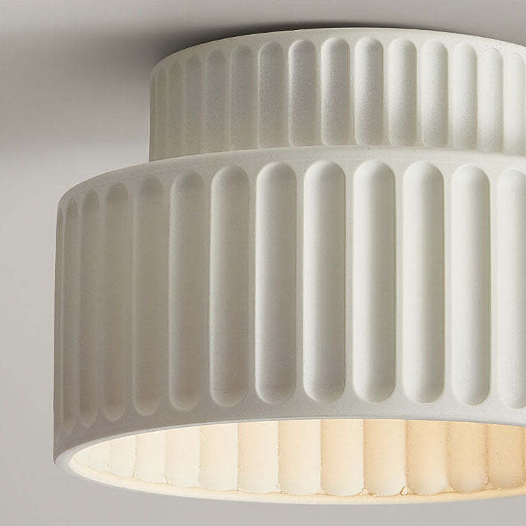 Nordic Cream Hand-Sculpted Stripes Round Flush Light