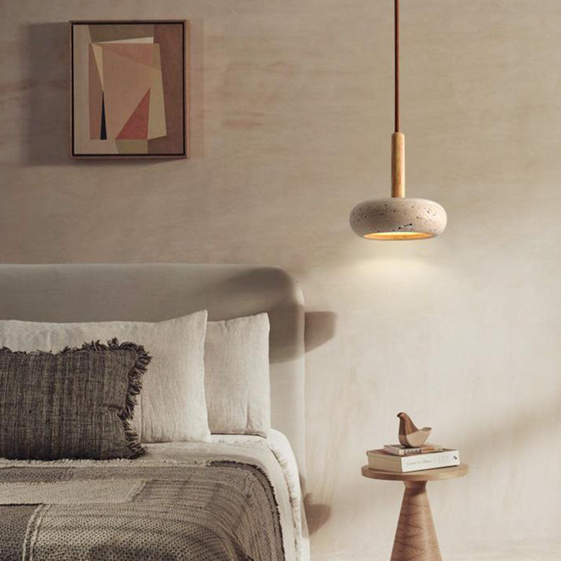Scandinavian Oval Wood Travertine LED Pendant
