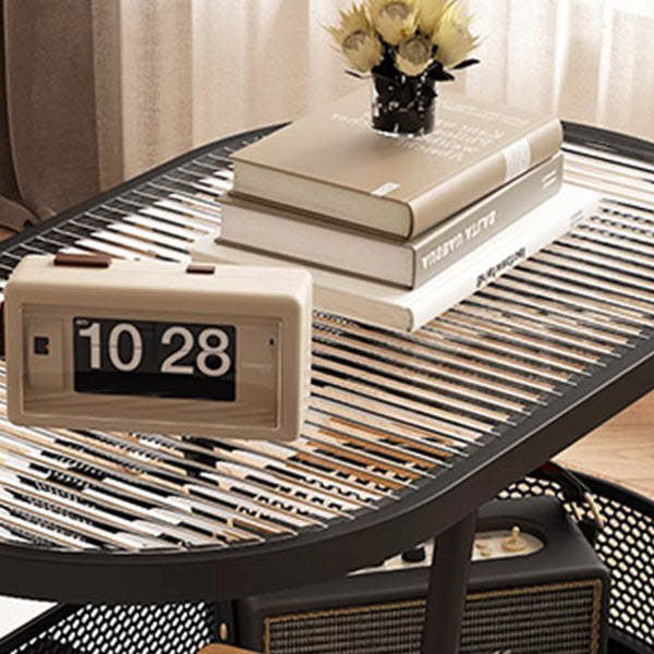 Modern Elliptical Glass Iron 2-Tier End Table — C / Beige