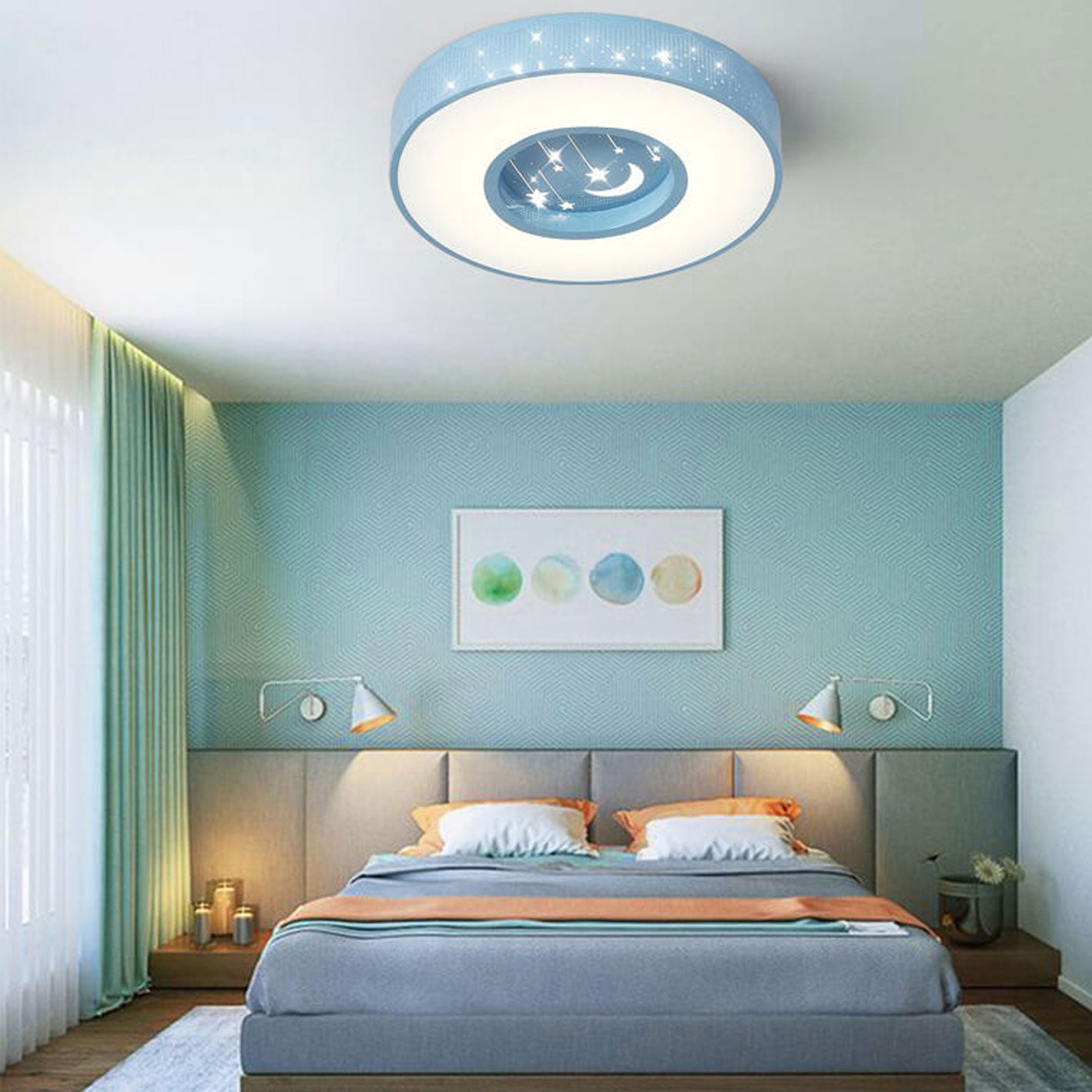 Minimalist Starry Sky Round Kids LED Flush Mount Light
