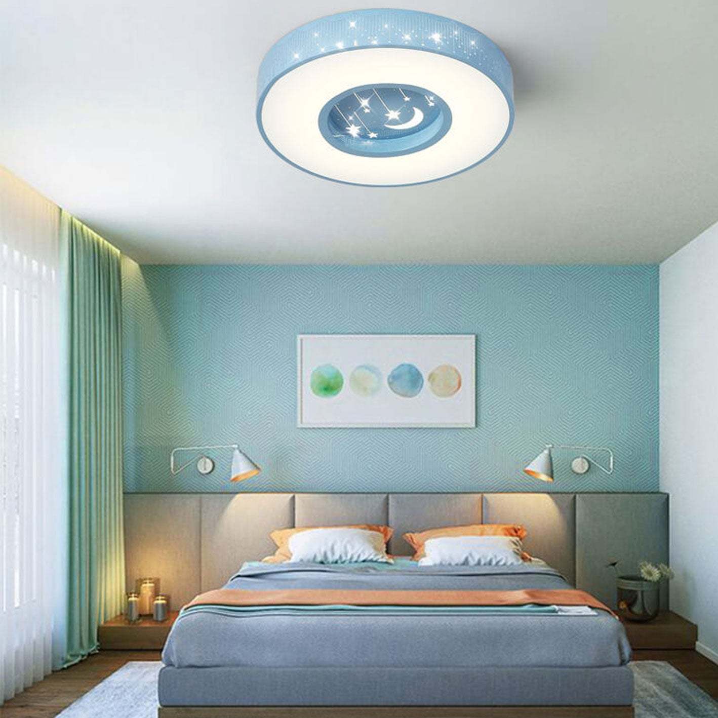 Minimalist Starry Sky Round Kids LED Flush Mount Light