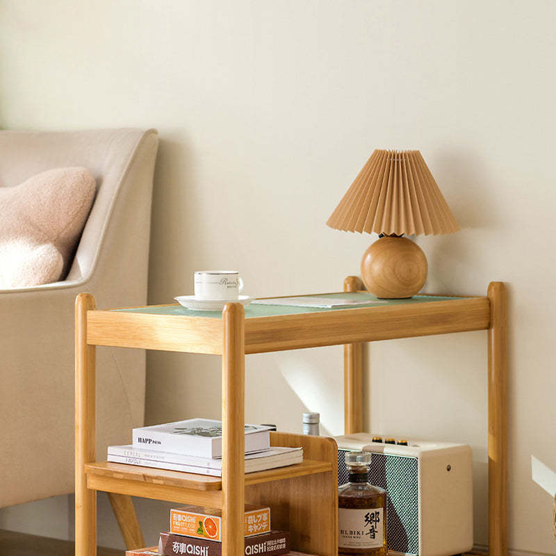 Modern Glass Wood 2-Tier Side Table