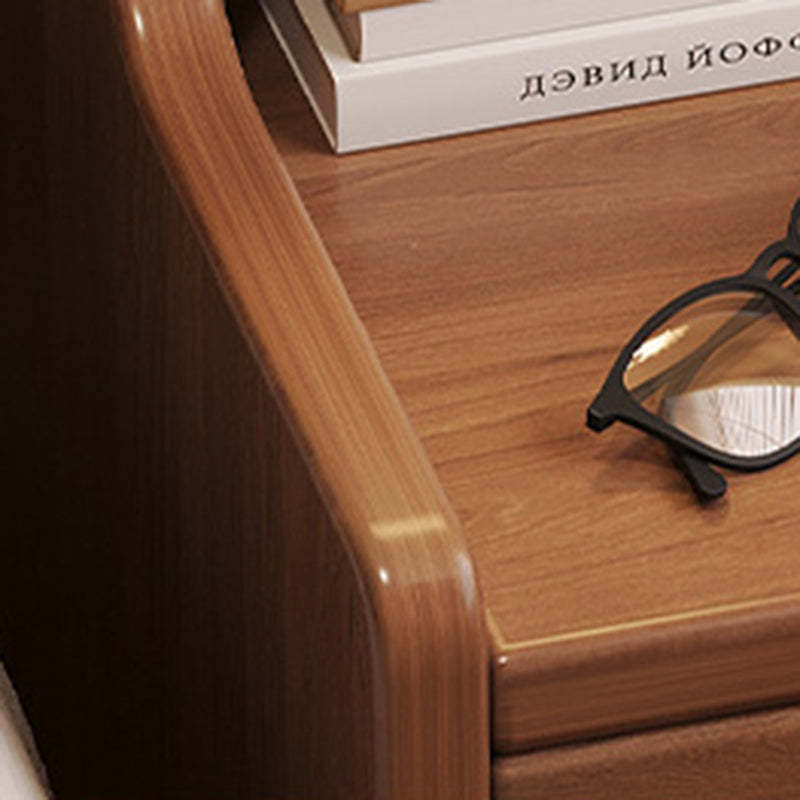 Chinese Wood Nightstand 2-Drawer Shelf — Walnut