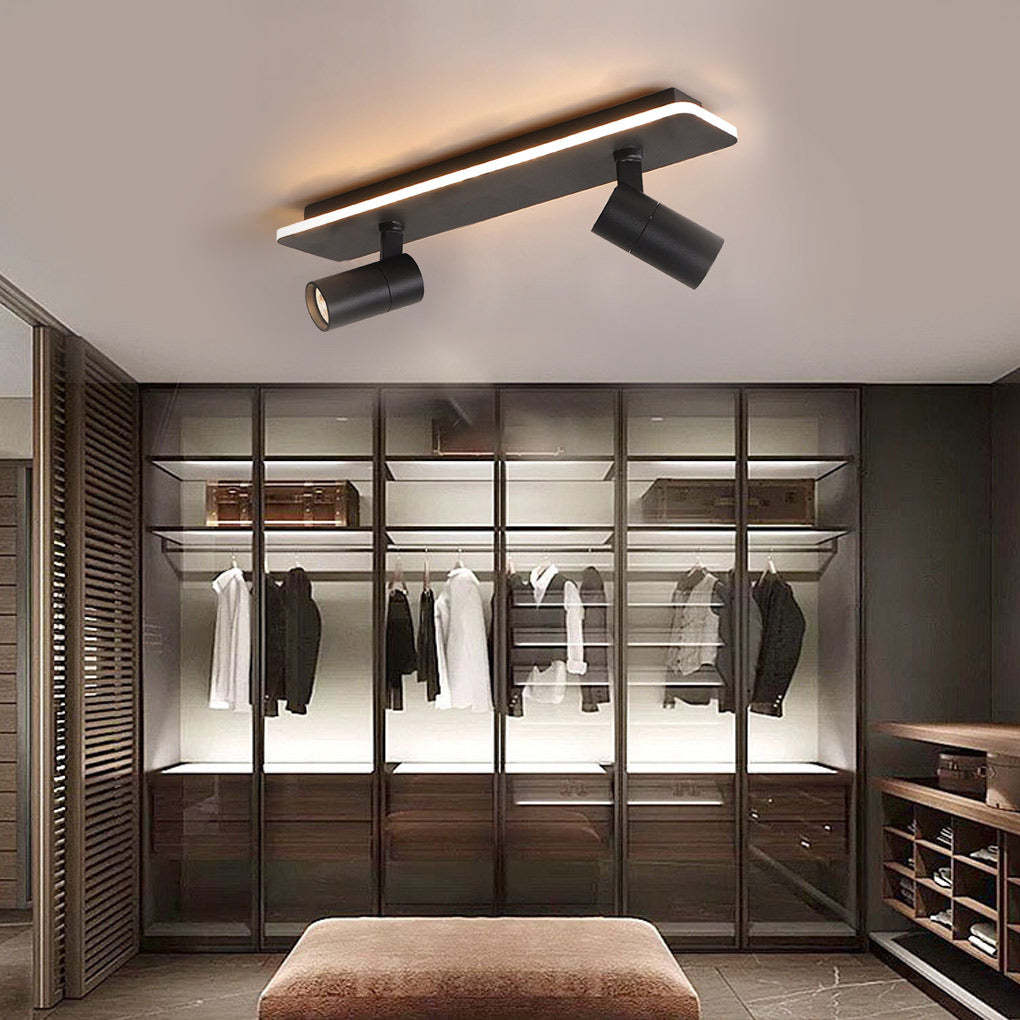 Minimalist Long Strip LED Flush Mount Adjustable Spotlight — White / 2-Light / Warm White