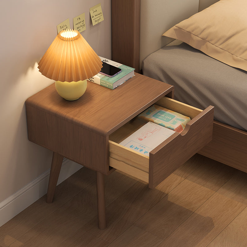 Modern Cubic Rubber Wood 1/2-Drawer Nightstand
