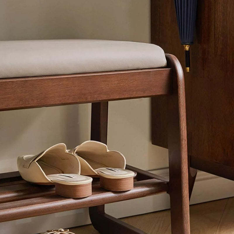 Minimalist Leather Wood 1-Shelf Shoe Storage