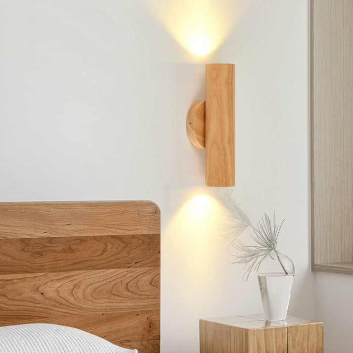 Modern Warm Solid Wood Double Head LED Sconce — Log Color / White Light (5000K) / 110V-120V For US/CA