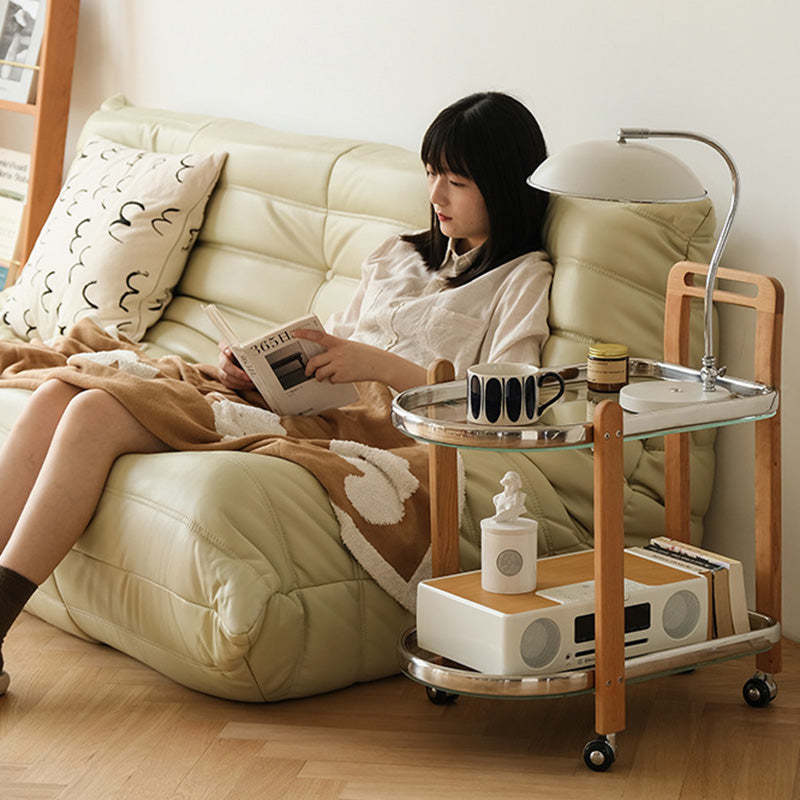 Minimalist Wood Glass Swivel Trolley End Table