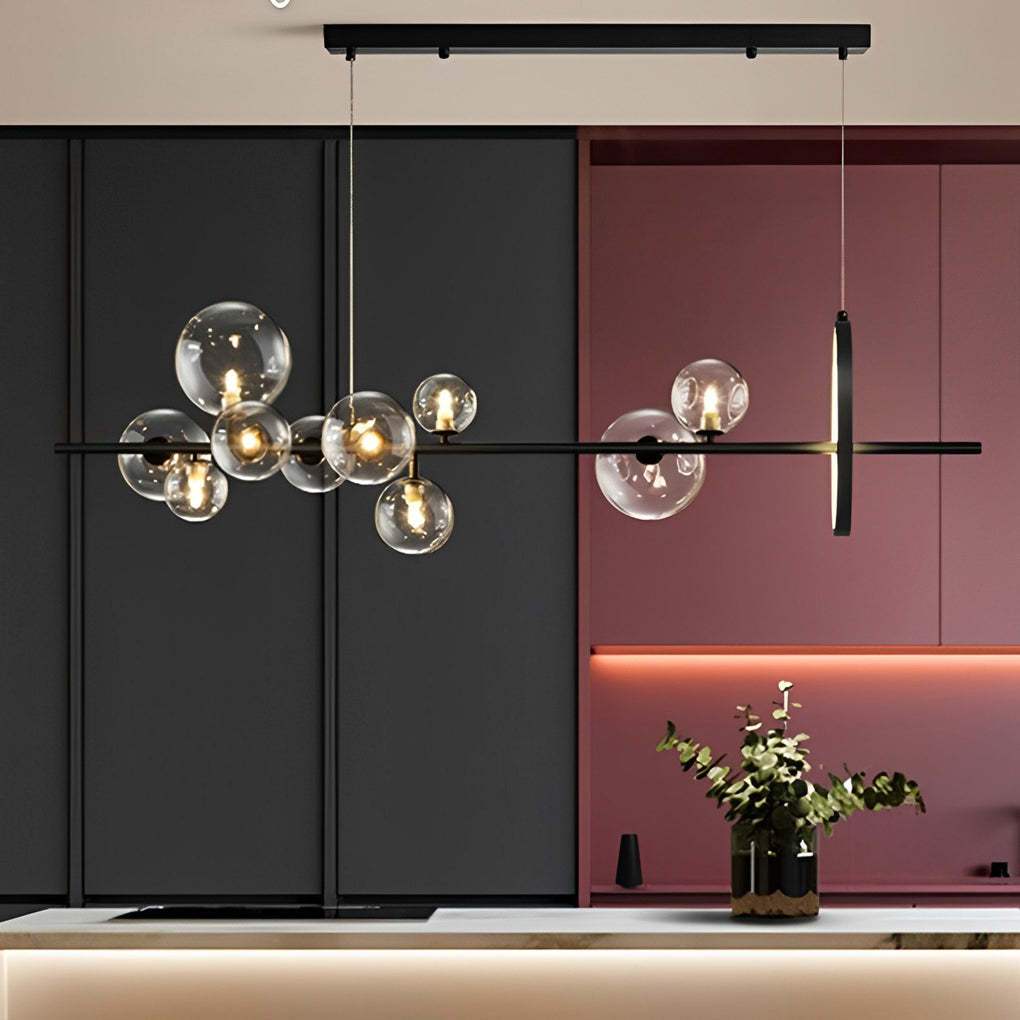 Circular Glass Bubble LED Black Nordic Dining Chandelier