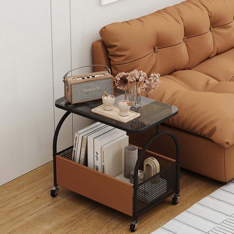 Contemporary Glass Iron Leather End Table