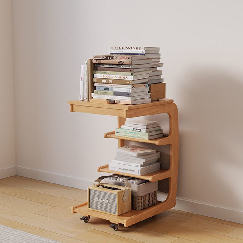 Japanese Wood Flip Cover 4-Tier End Table — Log Color