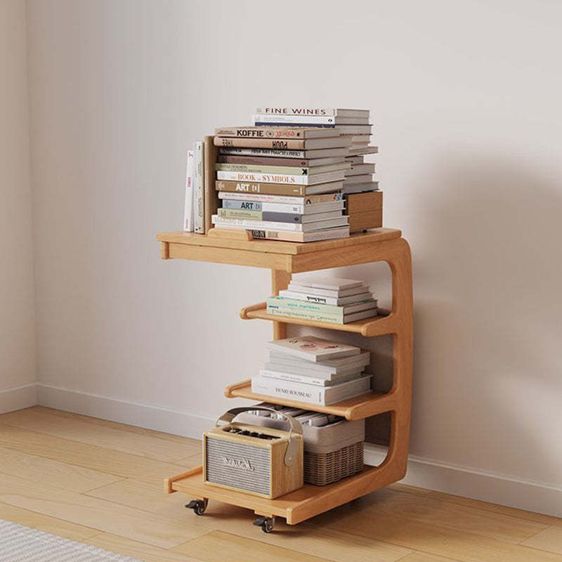 Japanese Wood Flip Cover 4-Tier End Table — Log Color