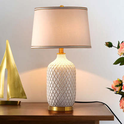 European Vintage Striped Ceramic Fabric Lamp — Push Button Switch / 220V-240V For UK/AU