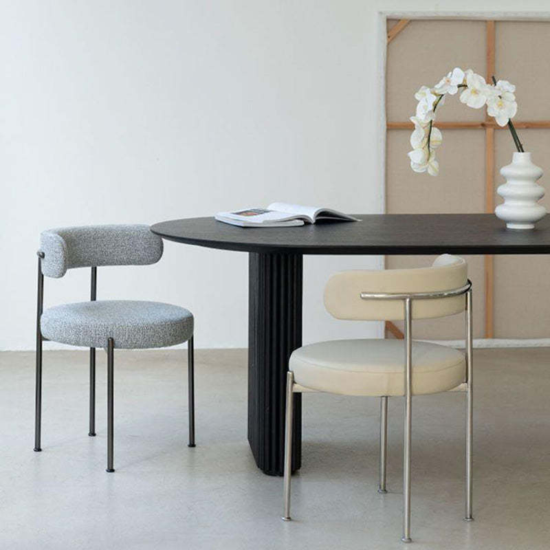 Minimalist Round Velvet Tubular-Leg Dining Chair