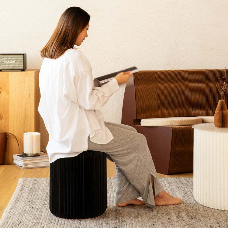 Scandinavian Cylinder PU Leather Foldable Footstool — White