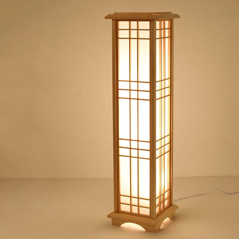Japanese Wood Acrylic Pillar Rectangular Floor Lamp
