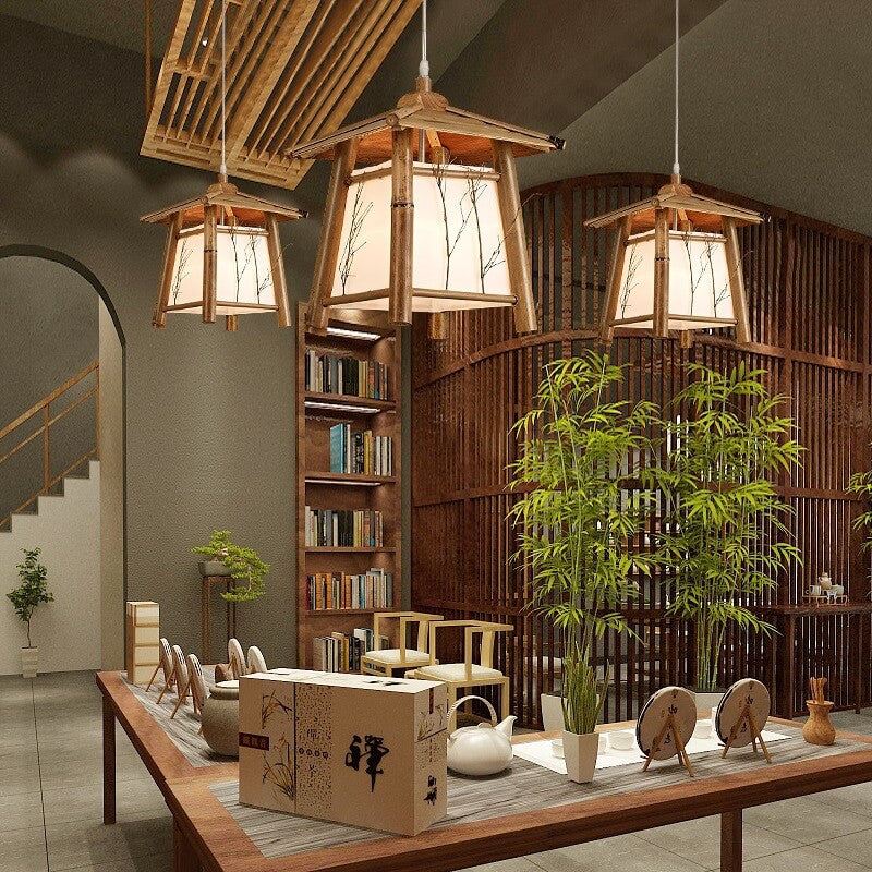 Japanese Rustic Bamboo Woven Pendant Light
