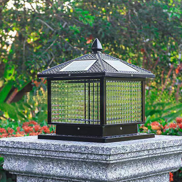 Retro Square Die-Cast Aluminum Glass Solar Column Light