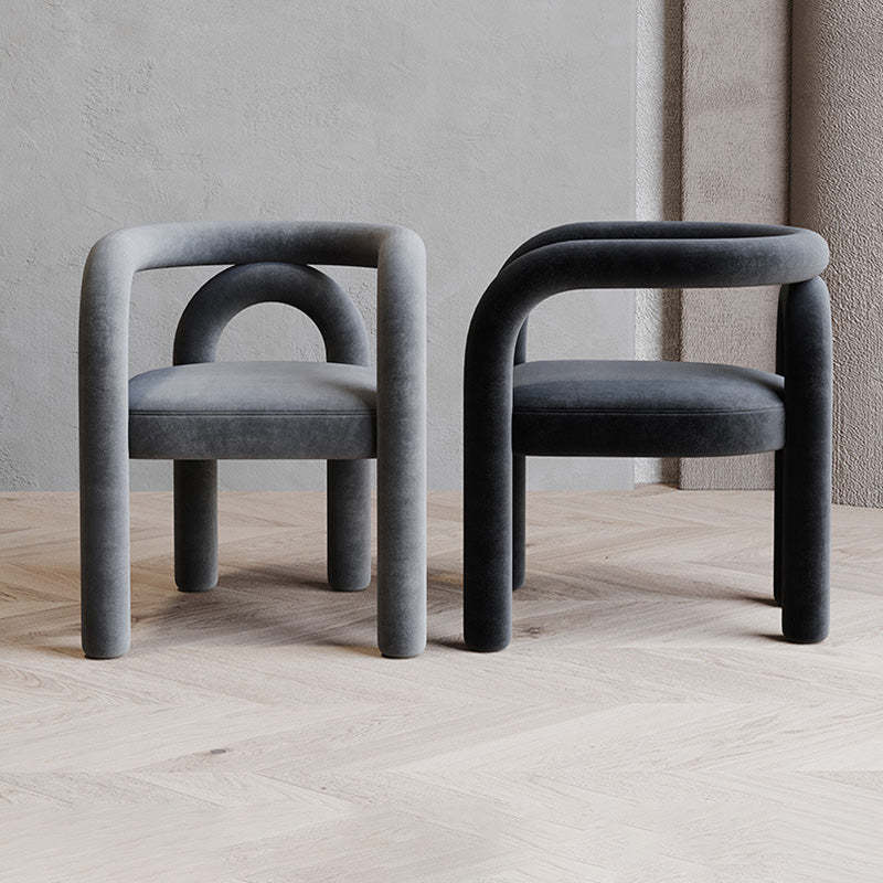 Scandinavian Curved Velvet Steel Armchair