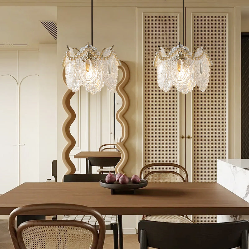 Glass Feathers Seashells Three Step Dimming French Style Chandelier-Lighom