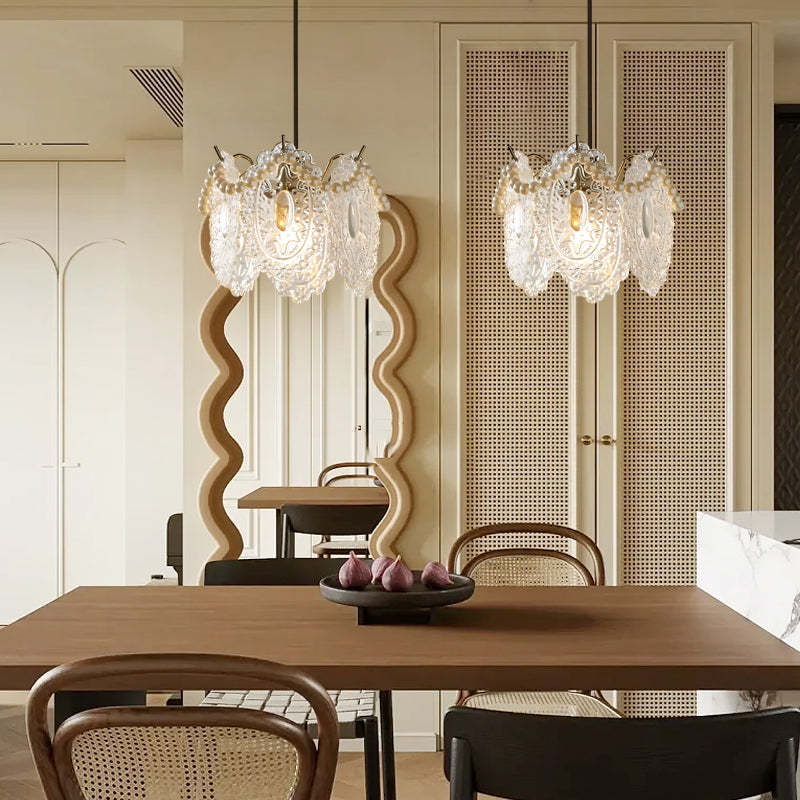 Glass Feathers Seashells Three Step Dimming French Style Chandelier-Lighom