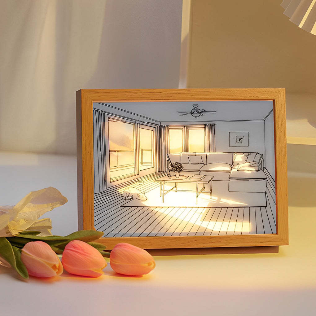 Wood Frame Ins Touch Dimmable LED Sunshine Night Light