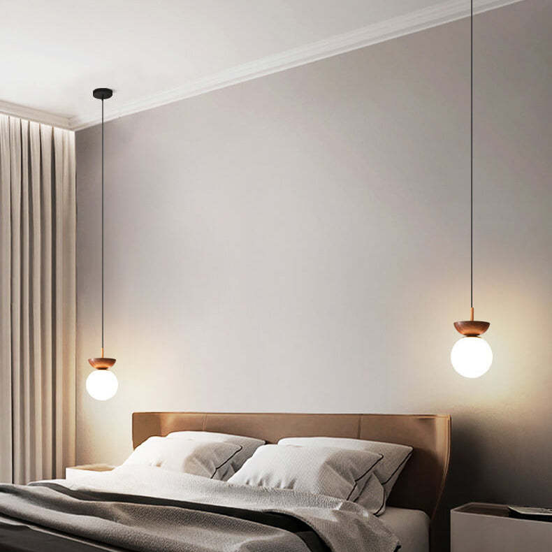 Nordic Japanese Glass Orb Wood Iron Ceiling Light