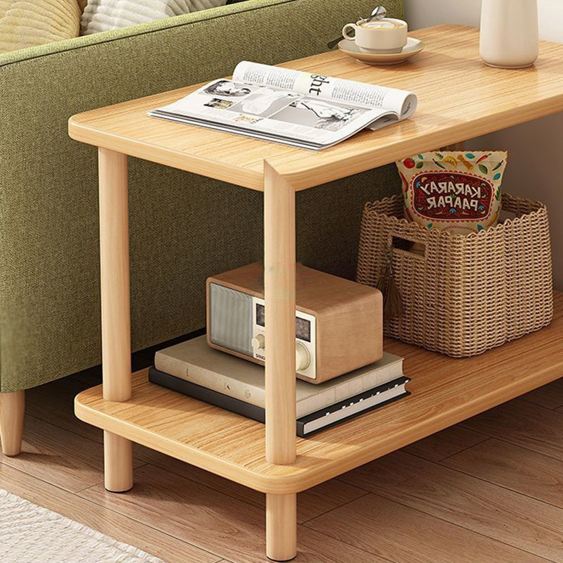 Japanese Wood Rectangular 3-Tier End Table